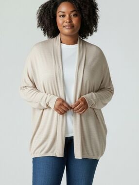 Melissa McCarthy Open-Front Cream Knit Cardigan 2X